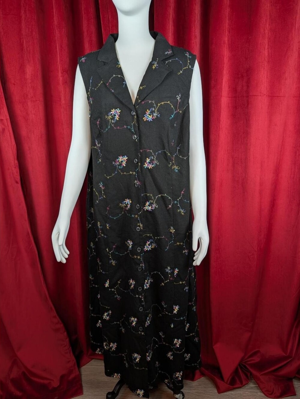 Vintage 90's Cimmaron Plus Black, Yellow, Pink, Blue, Green, & White Dress